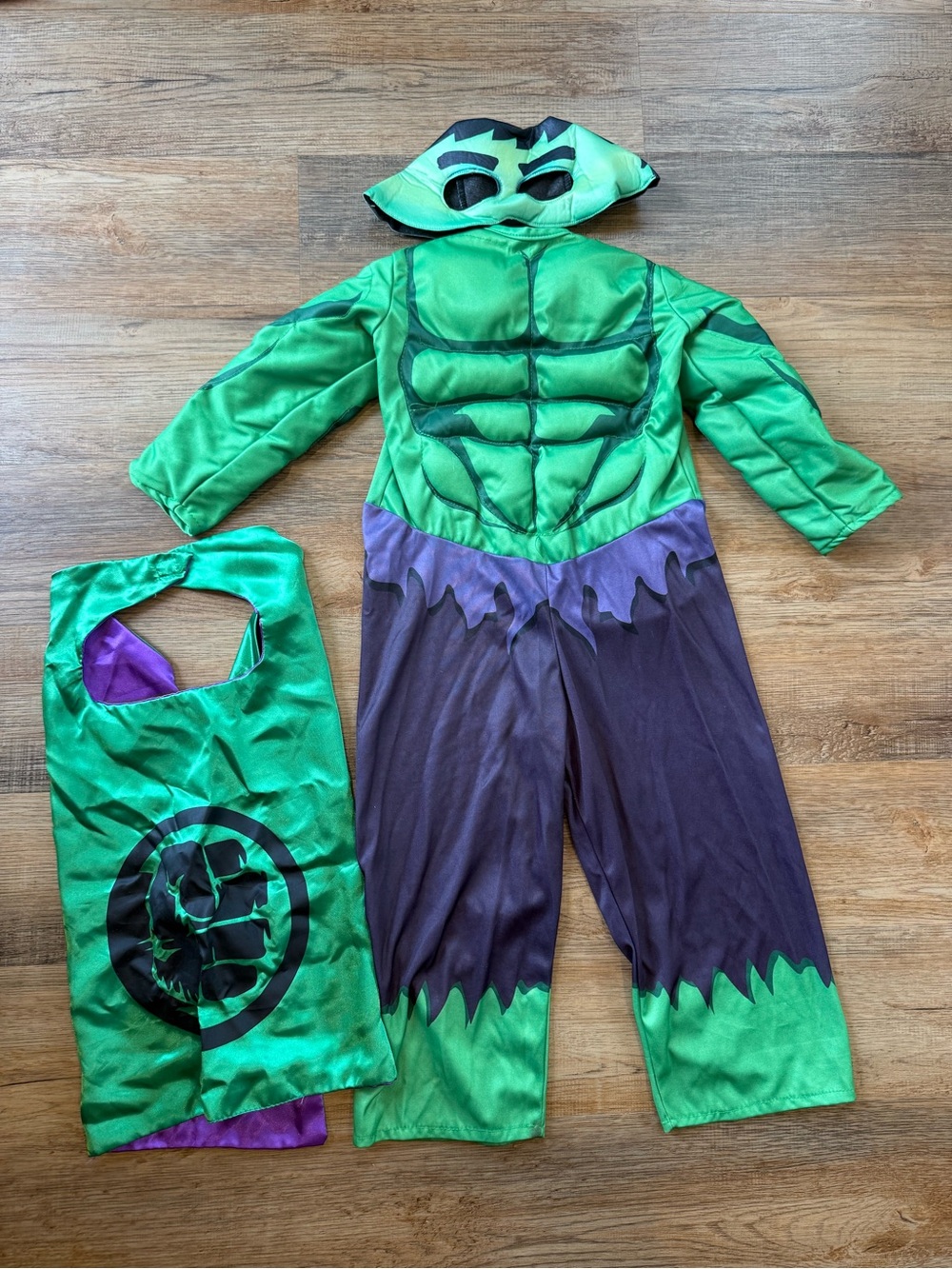 Green Muscular Hulk Kids Costume with Cape and Mask Size 2T-3T